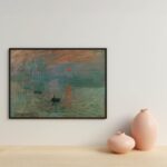 Puzzle Impressione, levar del sole di Monet incorniciato in un ambiente con vasi decorativi