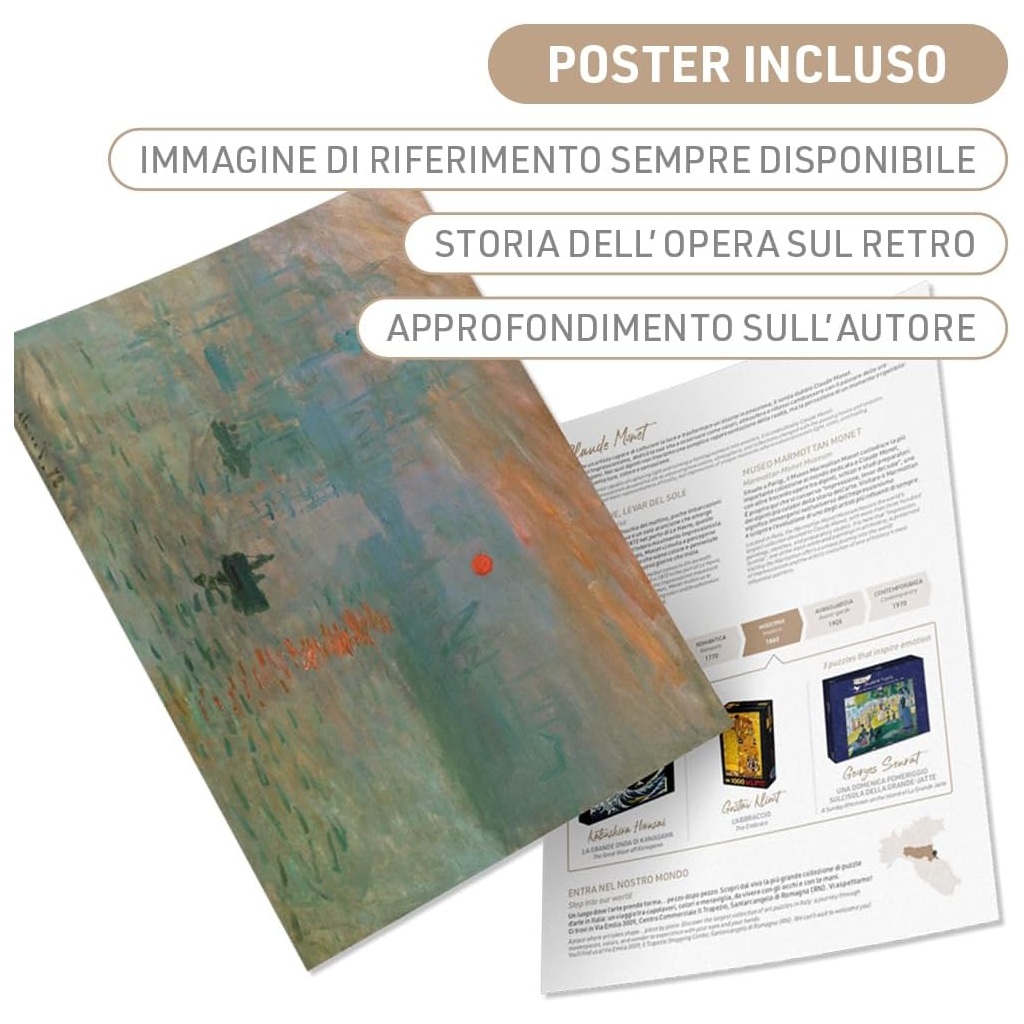 Foglio illustrativo incluso nel puzzle Impressione, levar del sole di Claude Monet